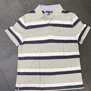 Tommy Hilfiger Blue and White Striped Polo Shirt Men’s Large